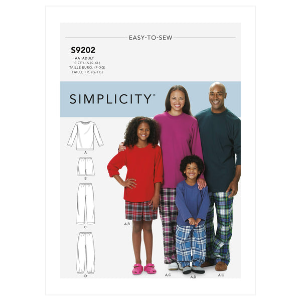 Simplicity Sewing Pattern S9202 Misses'/Men's/Children's/Boys'/Girls' T-Shirt, Shorts and Pants