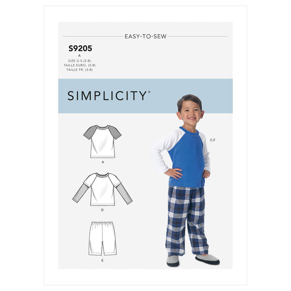 Simplicity Sewing Pattern S9205 Children's/Boys' Raglan Sleeve Tops, Shorts and Pants