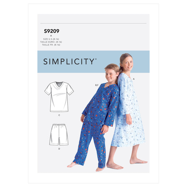 Simplicity Sewing Pattern S9209 Boys'/Girls' V-Neck Shirts, Gown, Shorts and Pants