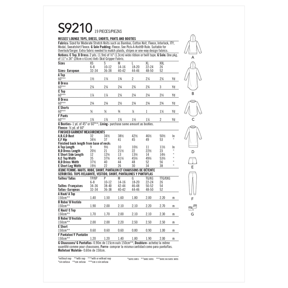 Simplicity Sewing Pattern S9210 Misses' Tops, Dress, Shorts, Pants and Slippers