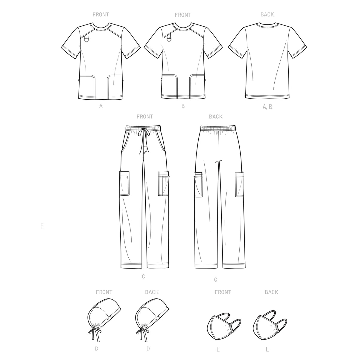 Simplicity Sewing Pattern S9387 Unisex Knit Scrub Tops, Pants, Cap and Mask