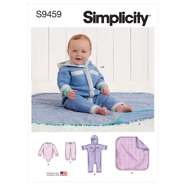 Simplicity Sewing Pattern S9459 Babies' Bodysuit, Jumpsuit, Pants and Blanket