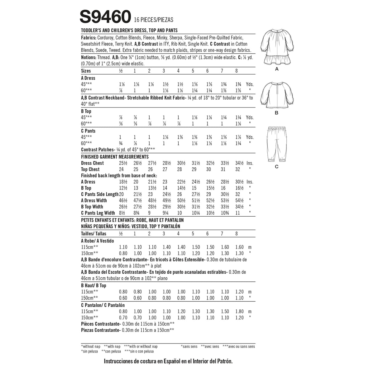 Simplicity Sewing Pattern S9460 Toddlers' and Children's Dress, Top and Pants