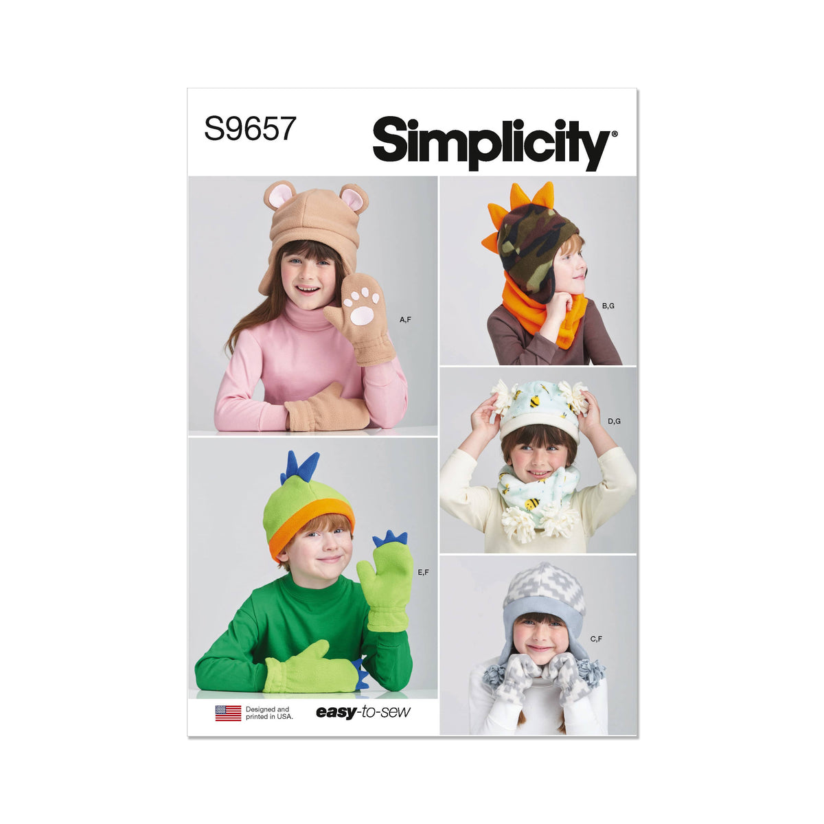 Simplicity Childrens Hats and Mittens In Sizes S-M-L and Cowl Scarves Sewing Pattern S9657A