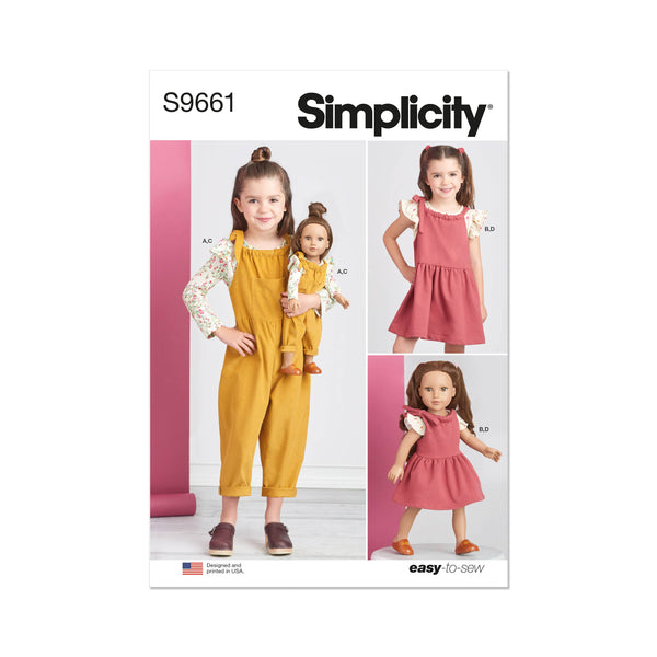 Simplicity Childrens Knit Tops, Overalls, and Jumper and Doll Clothes for 18" Doll Sewing Pattern S9661A
