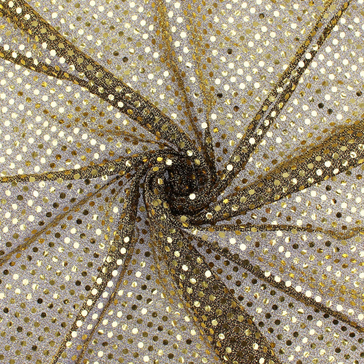 stuck on sequins on shinny see through backing fabric Gold on Black