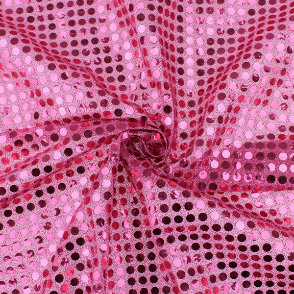 stuck on sequins on shinny see through backing fabric Pink