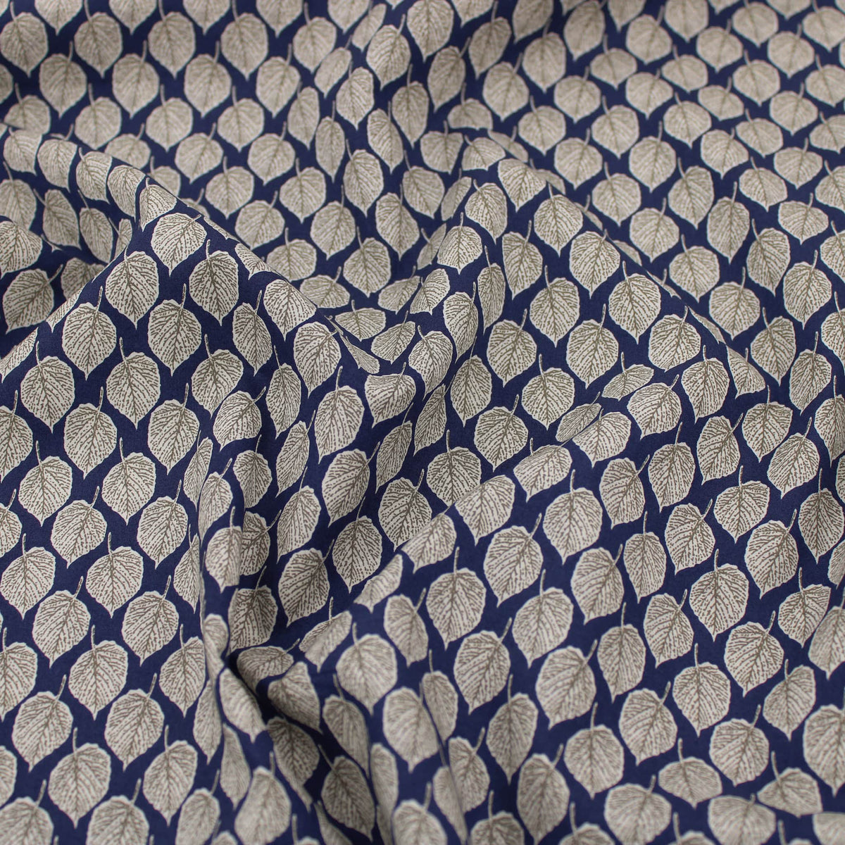 Sophie Leaf Dance Pima Cotton Lawn Leaf pattern silky english quilting floral dressmaking soft woven drape lightweight silky fabric material woven Navy