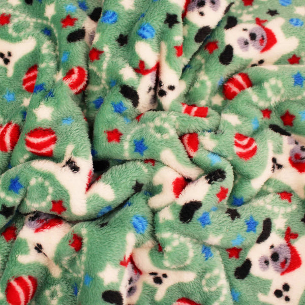 soft pattern plush cuddle kids fleece fabric Green Dog