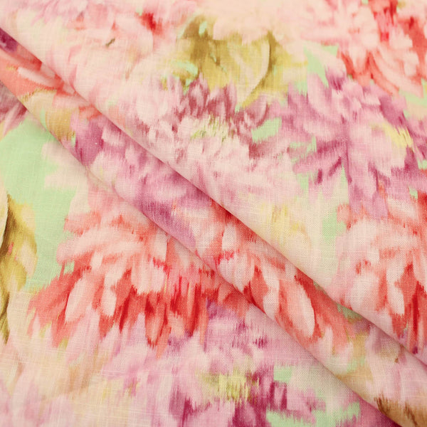 Tie-Dye Florals on Viscose Linen Dressmakinng Challis Soft Fabric Material Women Ladies Colourful Natural Sustainable Pattern Washed Watercolour Blush