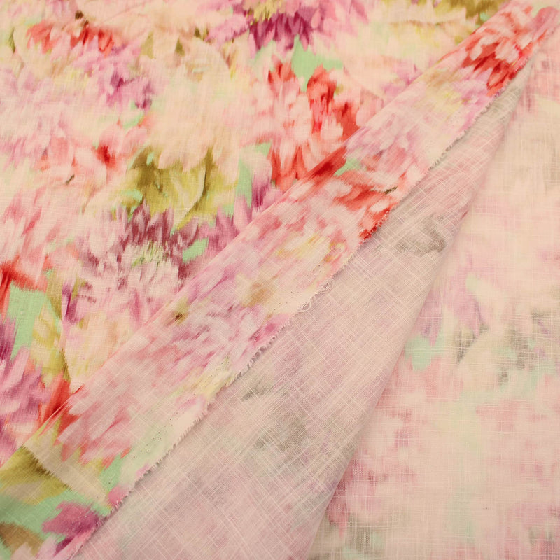 Tie-Dye Florals on Viscose Linen Dressmakinng Challis Soft Fabric Material Women Ladies Colourful Natural Sustainable Pattern Washed Watercolour Blush