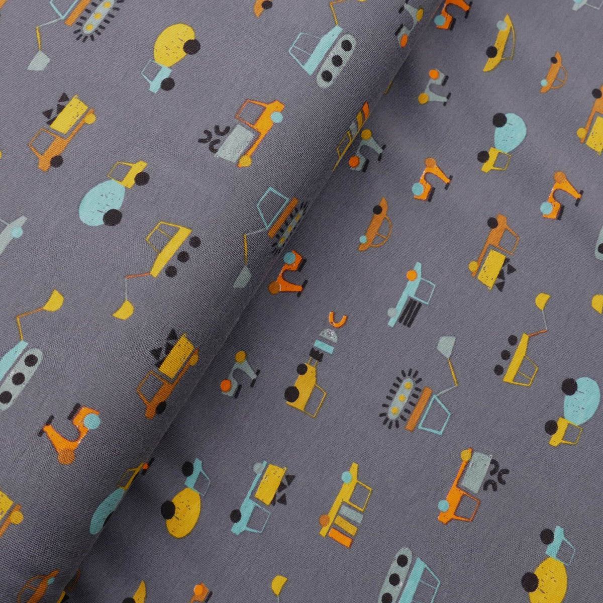 soft stretch organic cotton jersey kids children fabric Traffic Anthracite