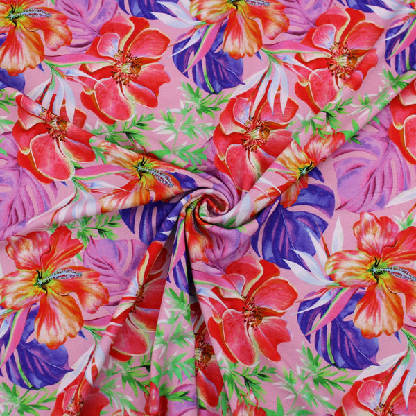 Tropical Flower Bloom Cotton Jersey Print Dressmaking Fabric Material Kids OEKO TEX Jersey Stretch spandex Nightwear Pyjamas floral women Knit soft Rose