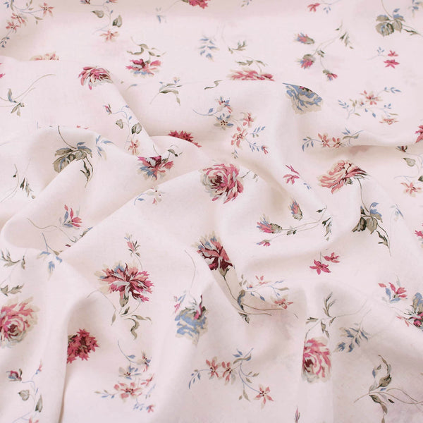 Vintage Flowers Linen Viscose Florals Pattern Dressmaking Women Fabric material sustainable woven Print  Natural