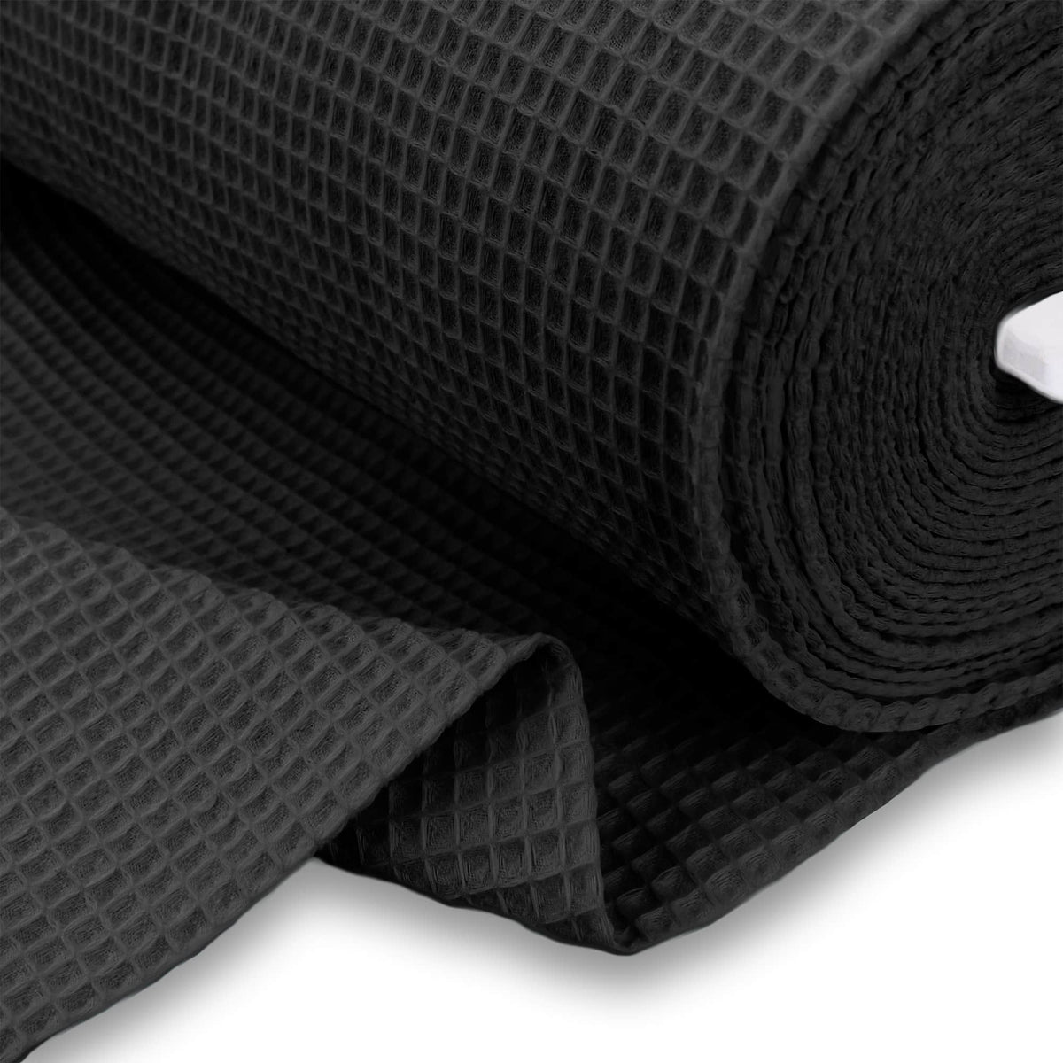 soft towelling woven cotton waffle fabric Black