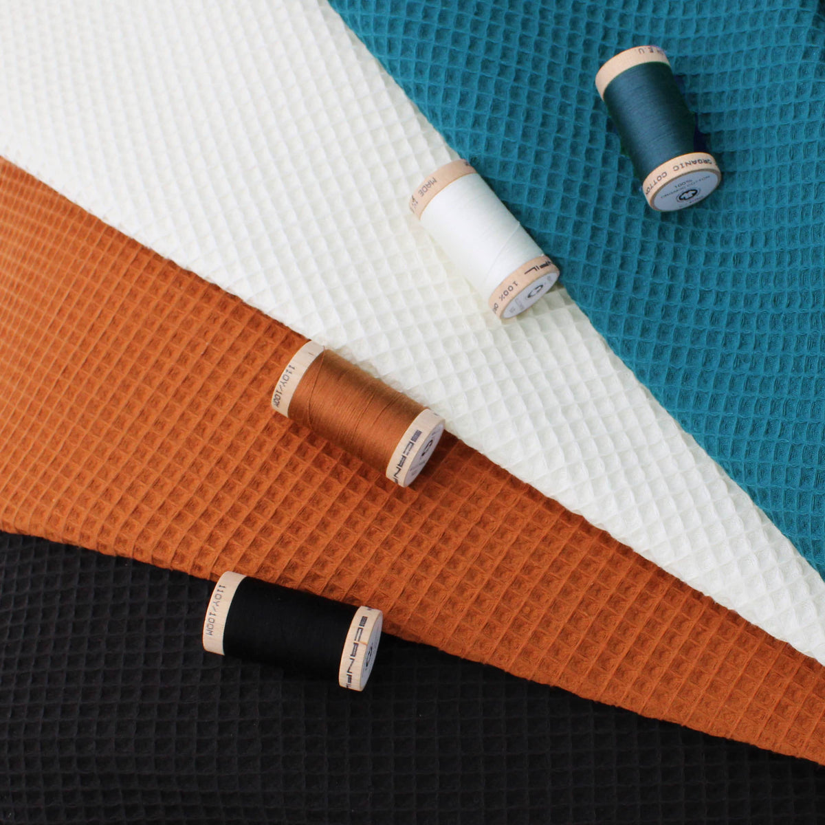 soft towelling woven cotton waffle fabric Ivory