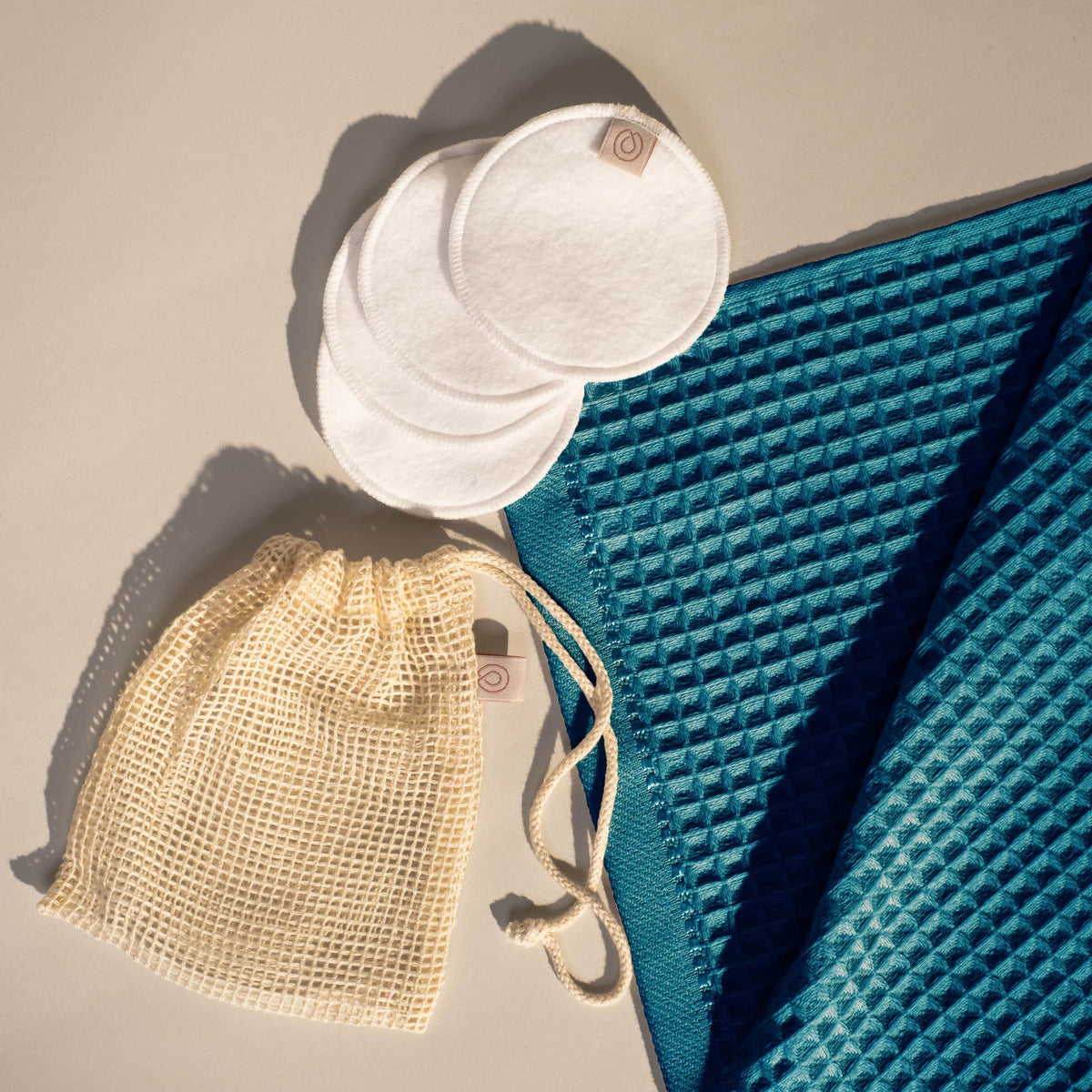 soft towelling woven cotton waffle fabric Teal
