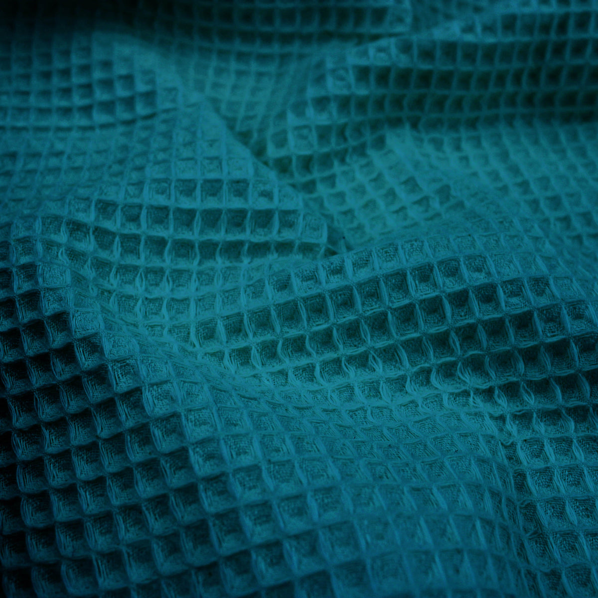 soft towelling woven cotton waffle fabric Teal