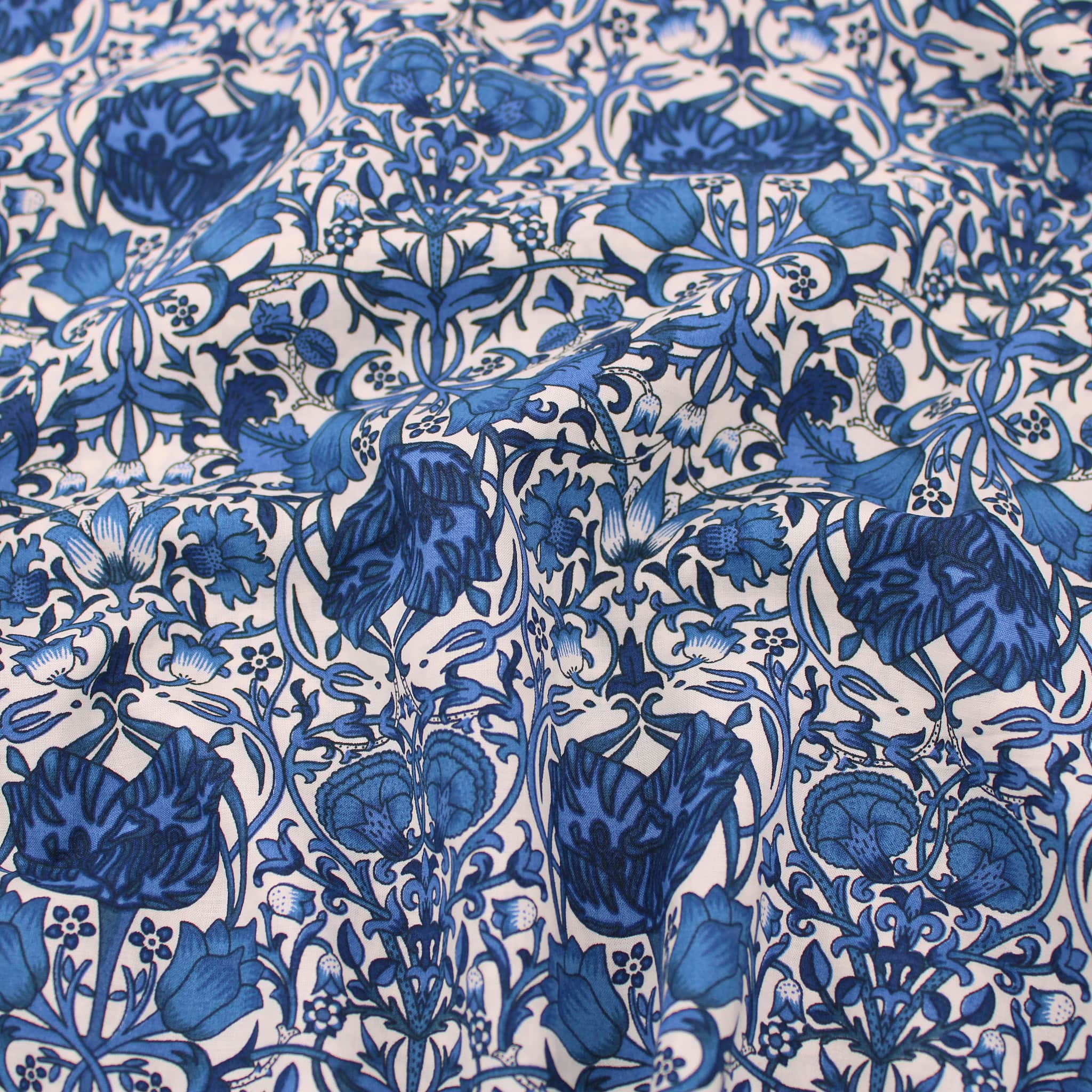 William Morris Lodden Lily Pima Cotton Lawn Royal Navy Lullabee Fabrics