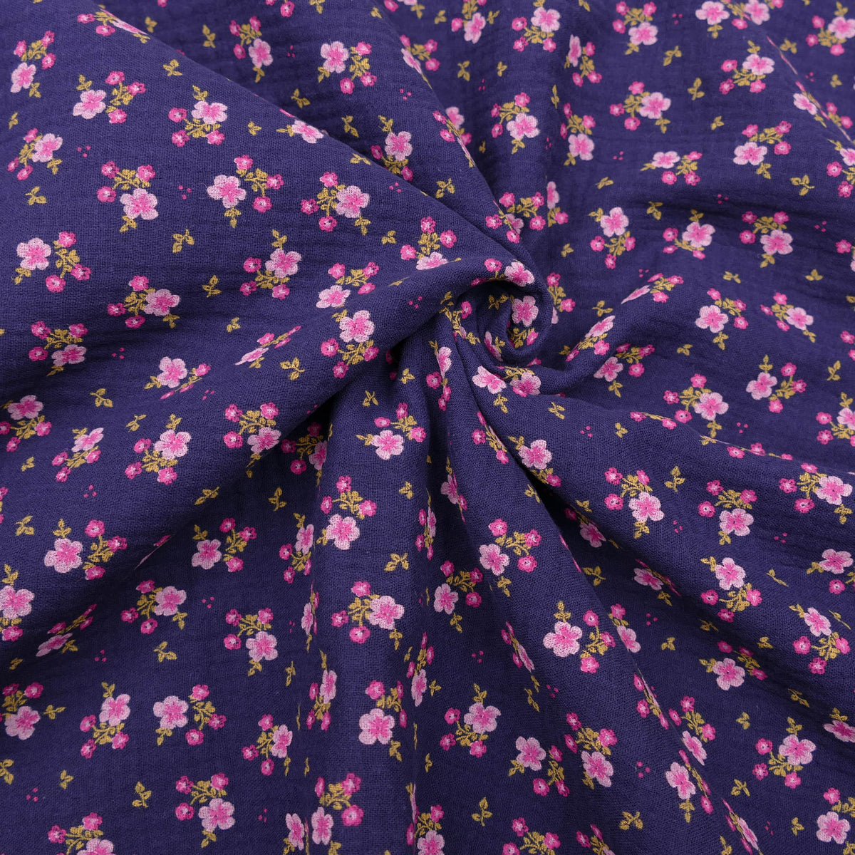 organic 100% cotton double gauze in winterberry floral print Navy
