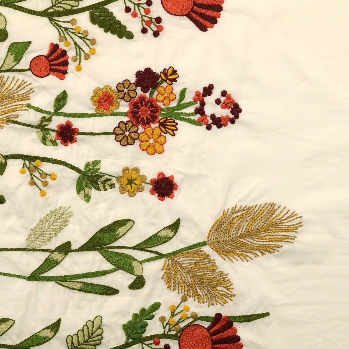 Border Meadow Flower Embroidery Cotton Dressmaking Fabric - Cream