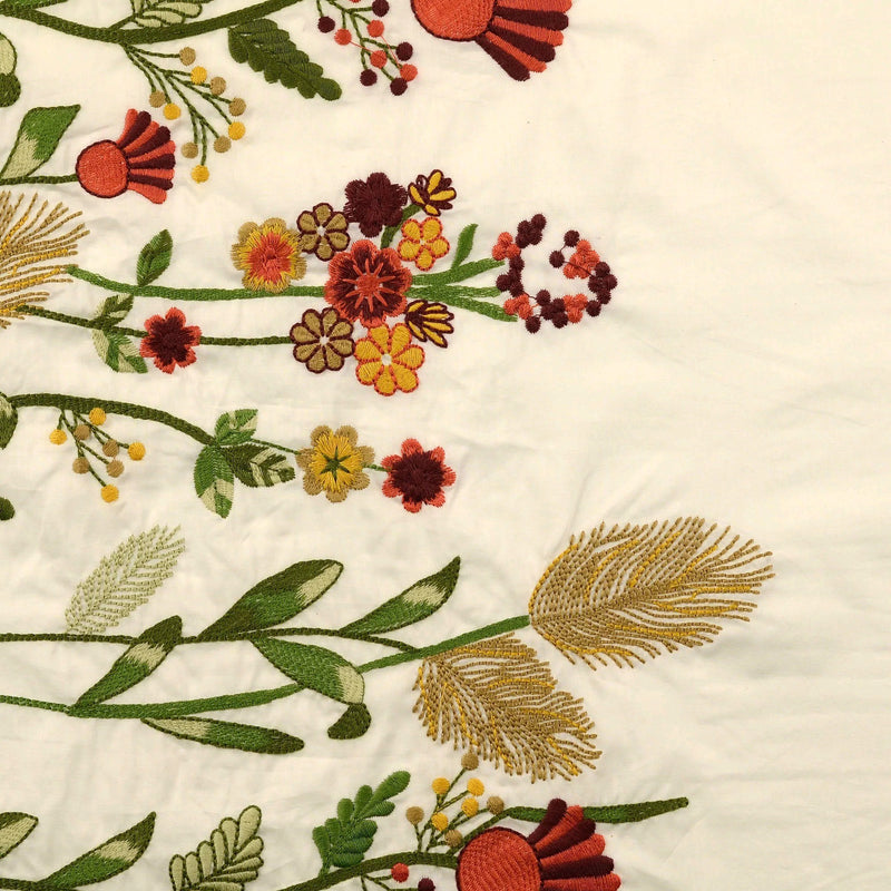 Border Meadow Flower Embroidery Cotton Dressmaking Fabric - Cream