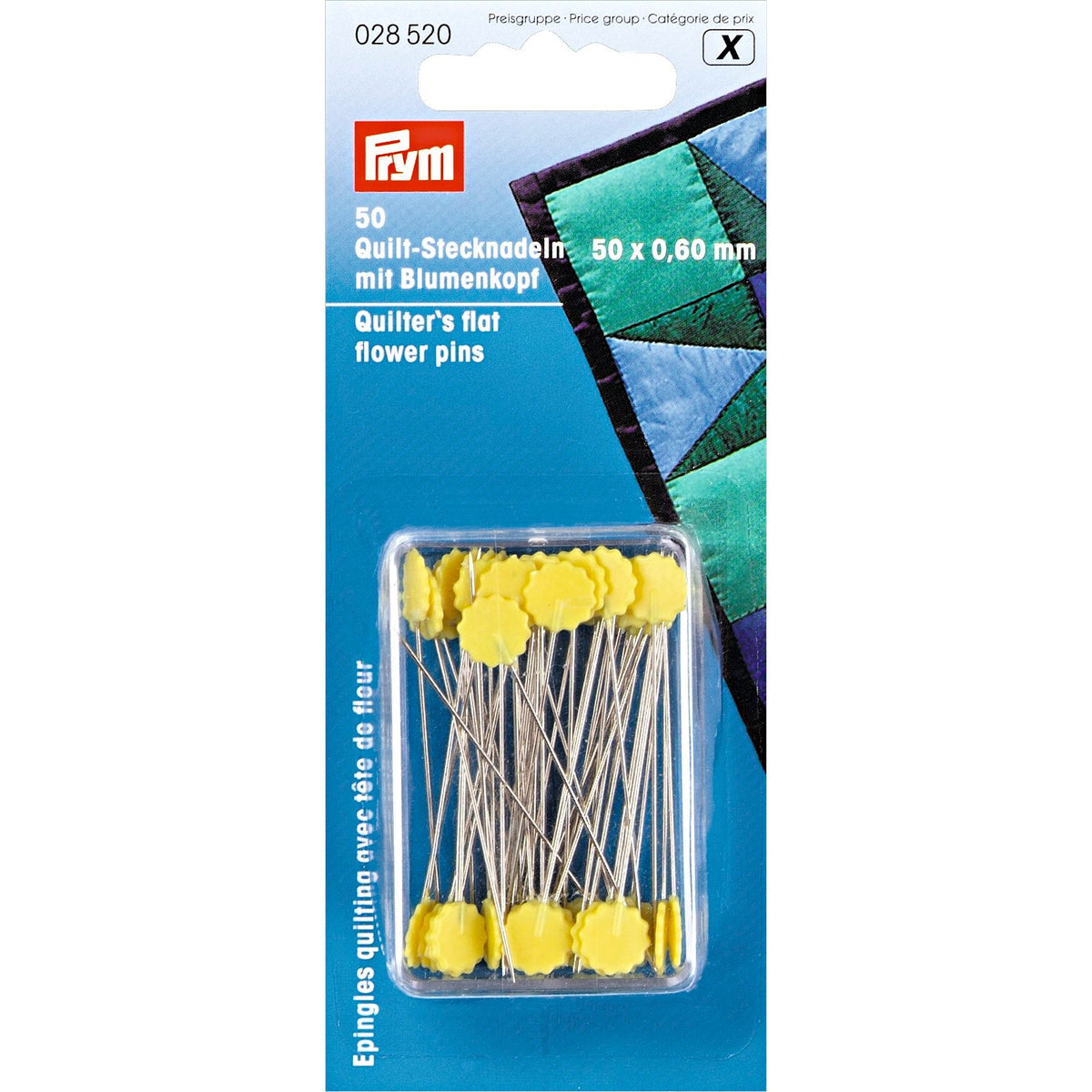 Prym Quilter's Flat Flower Pins - Silver & Yellow, 0.60 x 50 mm - 028520