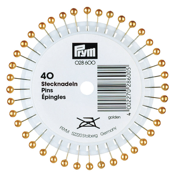 Prym Pearl-Headed Pins Gold 0.58 x 40 mm - Quality Crafting - 028600