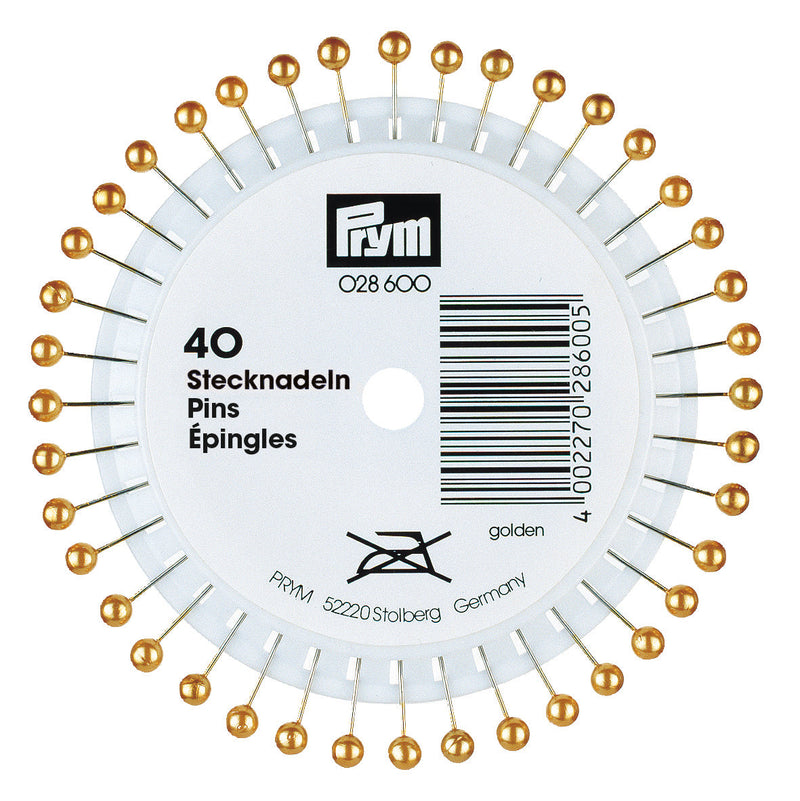 Prym Pearl-Headed Pins Gold 0.58 x 40 mm - Quality Crafting - 028600