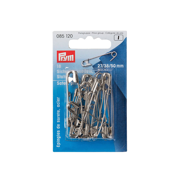 Prym Safety Pins: Silver Coil No. 0-3 in 27/38/50 mm Sizes - 085120
