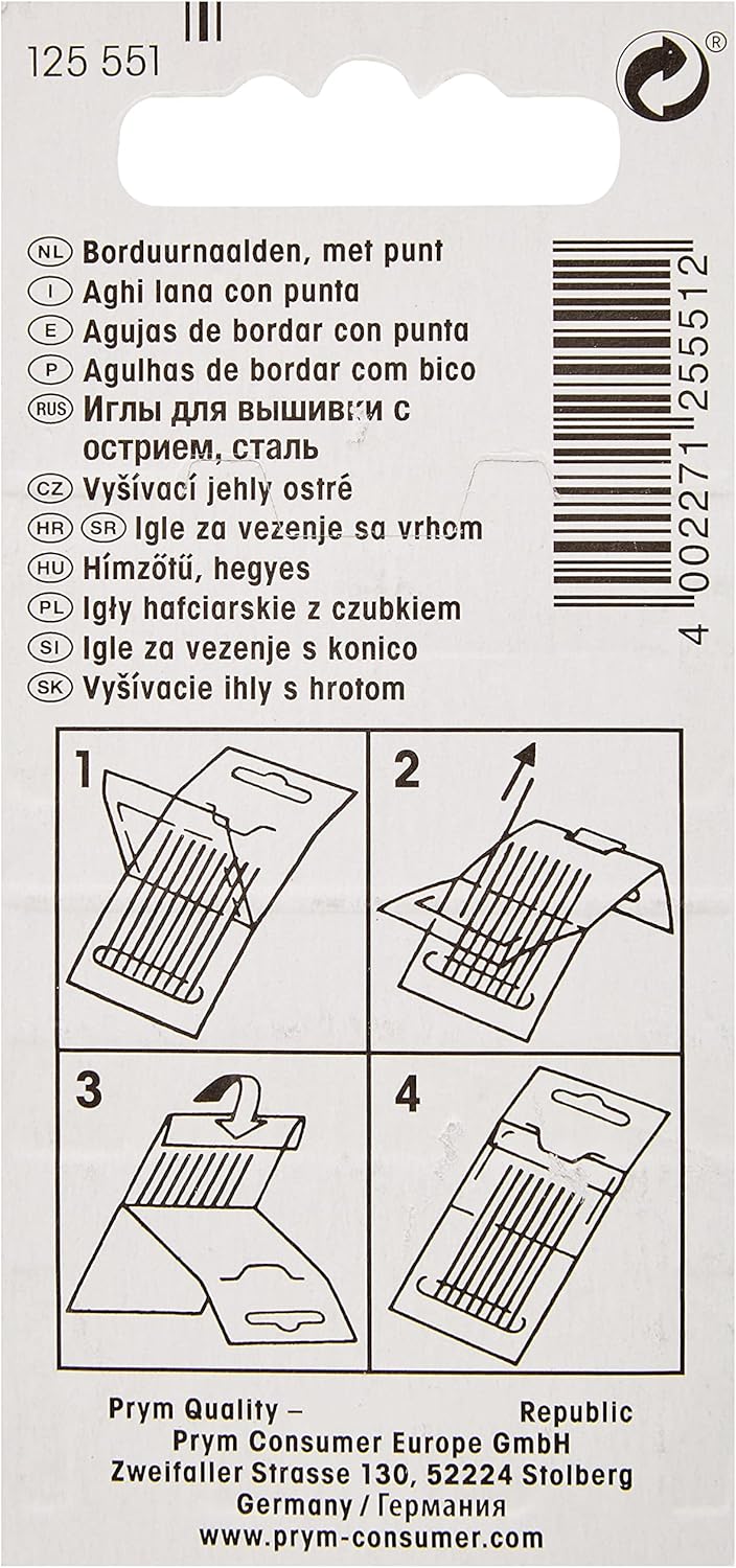 Prym Embroidery Needles: Chenille Sharp Point No. 20, 1.00x43mm - 125551