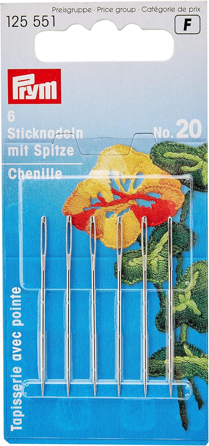 Prym Embroidery Needles: Chenille Sharp Point No. 20, 1.00x43mm - 125551