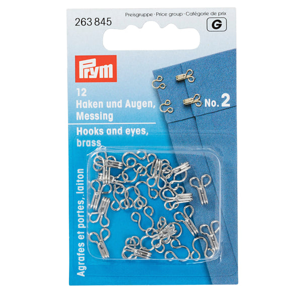 Prym Hooks and Eyes: Brass 2 Silver Colour for Secure Fastening - 263845
