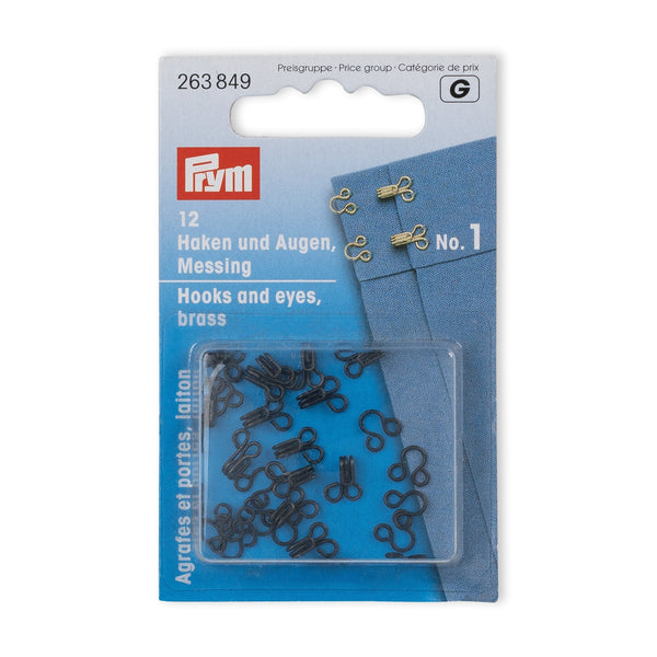 Prym Hooks and Eyes Brass 1 Black: Quality Fastening Solutions - 263849
