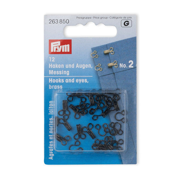 Prym Hooks and Eyes: Durable Brass Fasteners in Black - 263850