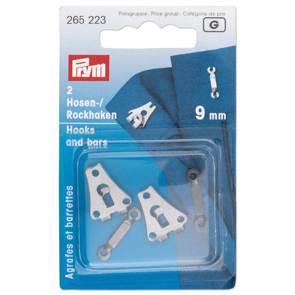 Prym Trouser & Skirt Hooks/Bars 9mm Black for Secure Fastening - 265223
