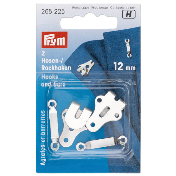 Prym Trouser & Skirt Hooks/Bars 12mm Silver Colour Essentials - 265225