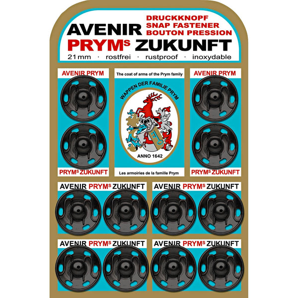 Prym Sew-On Snap Fasteners Zukunft Brass 21mm Black - 341137