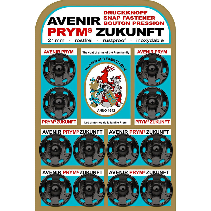 Prym Sew-On Snap Fasteners Zukunft Brass 21mm Black - 341137