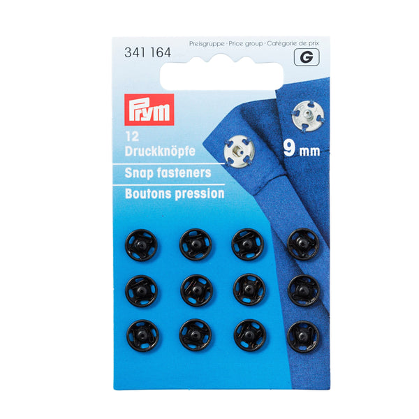 Prym Sew-On Snap Fasteners: Brass 9mm Black for Easy Use - 341164