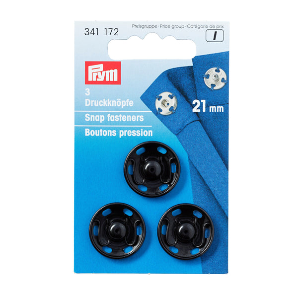 Prym Sew-On Snap Fasteners: Brass 21mm Black for Crafting - 341172