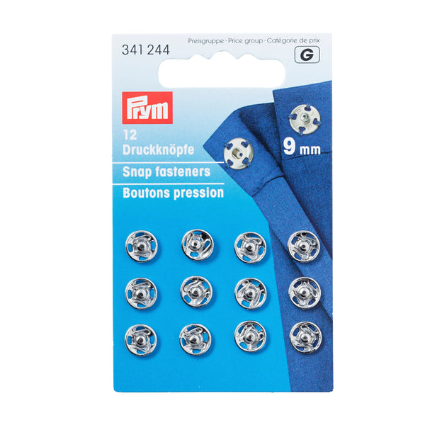 Prym Sew-On Snap Fasteners: Brass 9mm in Silver Colour - 341244