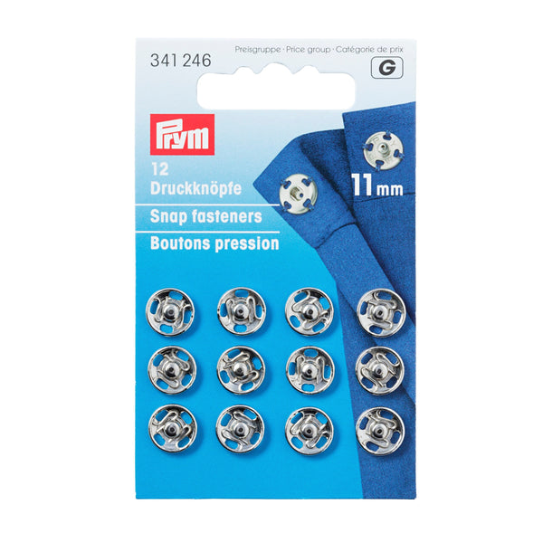 Prym Sew-On Snap Fasteners: Brass 11mm in Silver Colour - 341246