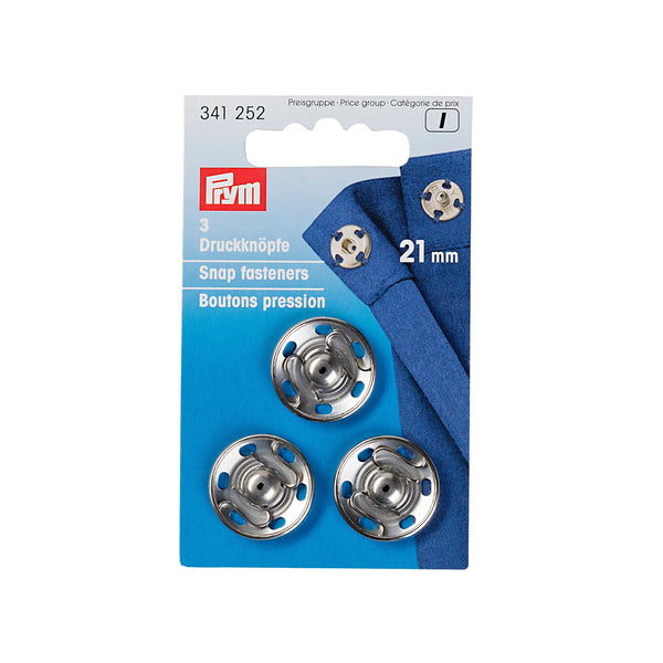 Prym Sew-On Snap Fasteners: Brass 21mm in Silver Colour - 341252