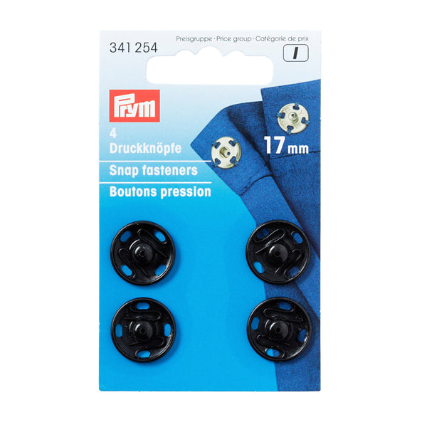 Prym Sew-On Snap Fasteners: Brass 17mm Black for Easy Sewing - 341254