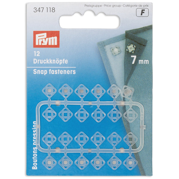 Prym Sew-On Snap Fasteners: 7mm Transparent Plastic Squares - 347118