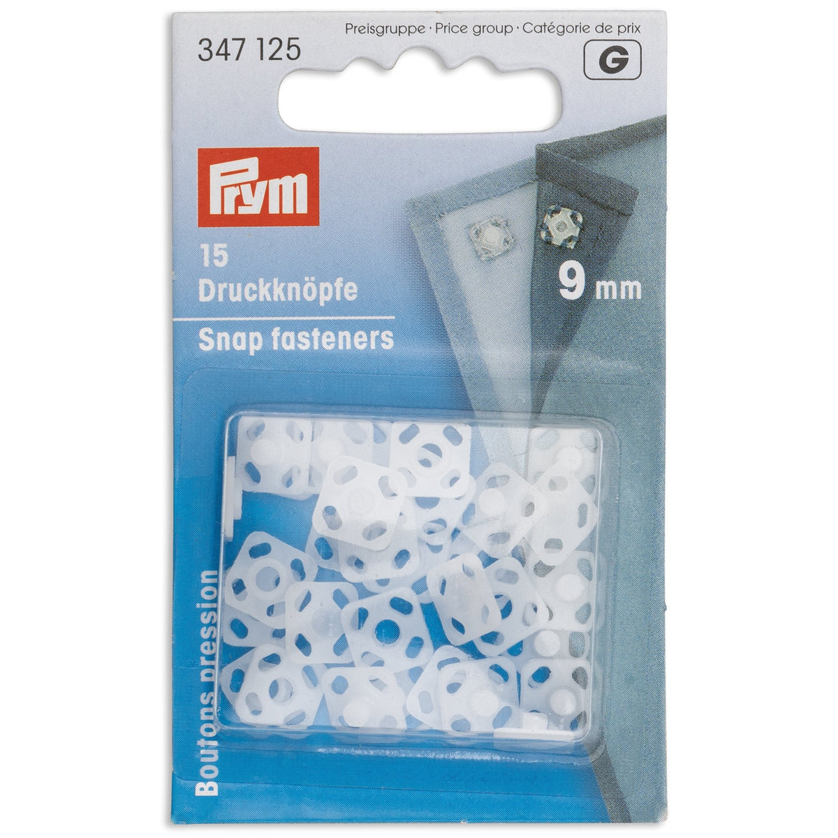 Prym Sew-On Snap Fasteners: 9mm White Plastic Squares - 347125