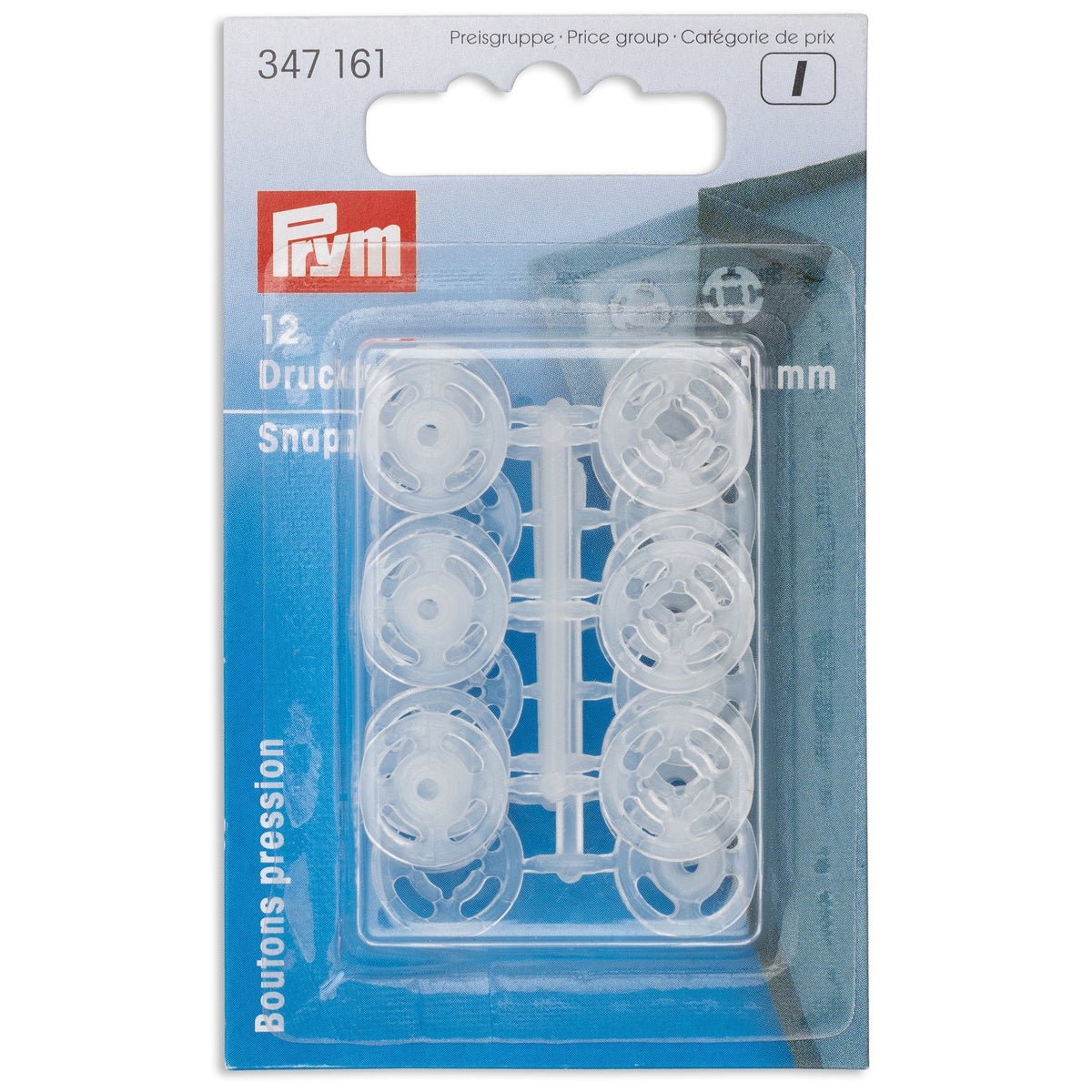 Prym Sew-On Snap Fasteners: 13mm Transparent Plastic - 347161