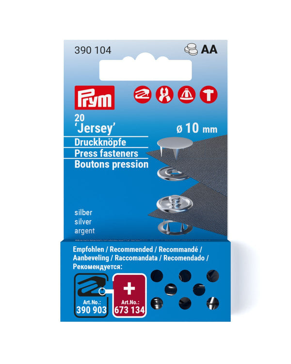 Prym Refill Packs: Brass 390120 Silver Cap 10mm - 390104