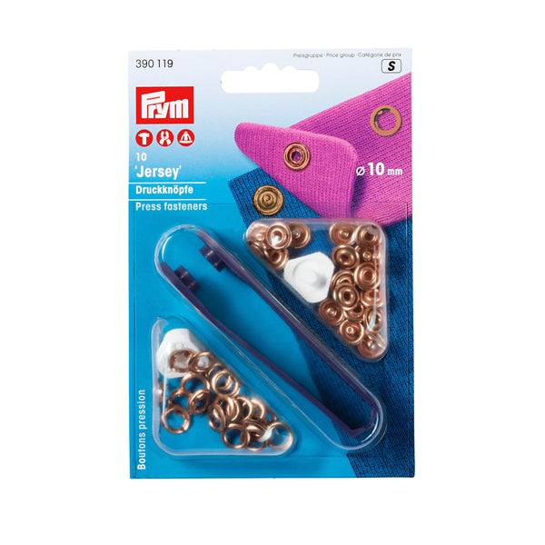Prym Non-Sew Press Fasteners: 10mm Copper-Plated Jersey Brass - 390119